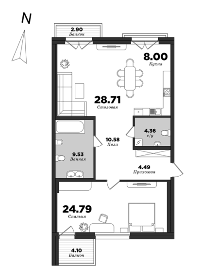 Приоритет, Корпус 1, 1 спальня, 92.56 м² | планировка элитных квартир Санкт-Петербурга | М16